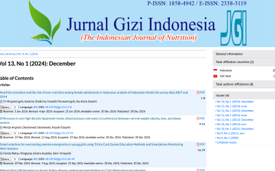 Jurnal Gizi Indonesia (JGI) telah menerbitkan edisi terbaru Volume 13 Nomor 1 untuk Desember 2024