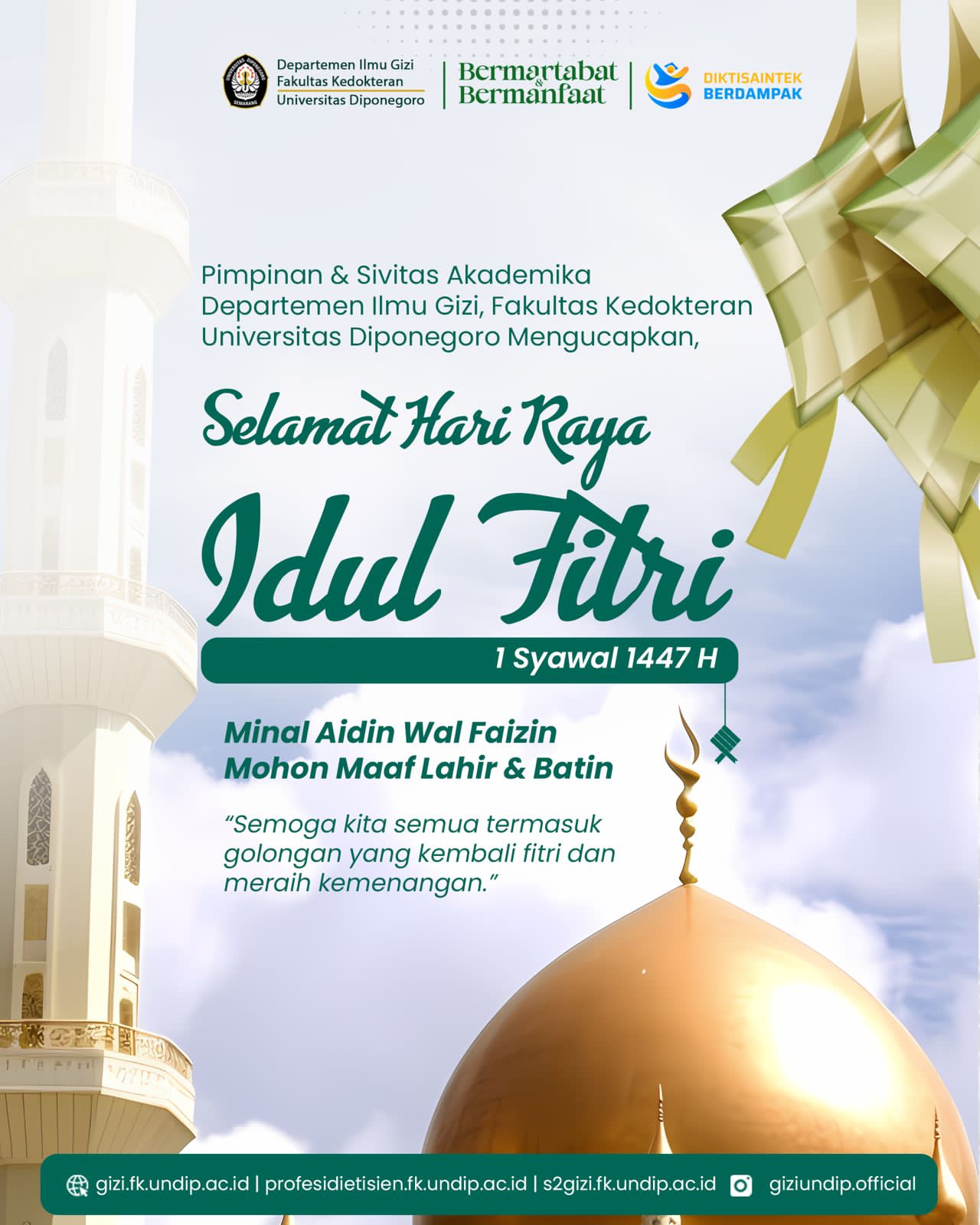 Departemen Ilmu Gizi FK Undip Sampaikan Ucapan Idul Fitri 1447 H Sekaligus Ajak Masyarakat Bijak Konsumsi Hidangan Lebaran